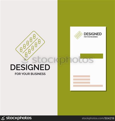 Business Logo for medicine, Pill, drugs, tablet, packet. Vertical Green Business / Visiting Card template. Creative background vector illustration. Vector EPS10 Abstract Template background