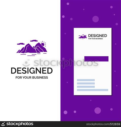 Business Logo for Mountain, hill, landscape, nature, evening. Vertical Purple Business / Visiting Card template. Creative background vector illustration. Vector EPS10 Abstract Template background
