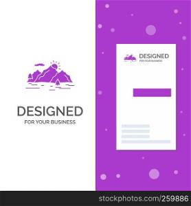 Business Logo for Mountain, hill, landscape, nature, tree. Vertical Purple Business / Visiting Card template. Creative background vector illustration