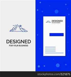 Business Logo for mountain, landscape, hill, nature, sun. Vertical Blue Business / Visiting Card template. Vector EPS10 Abstract Template background