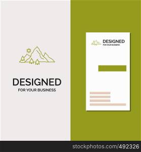 Business Logo for mountain, landscape, hill, nature, tree. Vertical Green Business / Visiting Card template. Creative background vector illustration. Vector EPS10 Abstract Template background