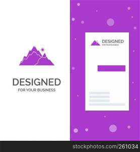 Business Logo for mountain, landscape, hill, nature, tree. Vertical Purple Business / Visiting Card template. Creative background vector illustration