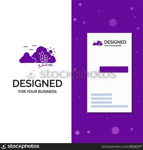 Business Logo for mountain, landscape, hill, nature, tree. Vertical Purple Business / Visiting Card template. Creative background vector illustration. Vector EPS10 Abstract Template background