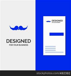 Business Logo for moustache, Hipster, movember, male, men. Vertical Blue Business / Visiting Card template.. Vector EPS10 Abstract Template background
