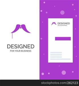 Business Logo for moustache, Hipster, movember, male, men. Vertical Purple Business / Visiting Card template. Creative background vector illustration