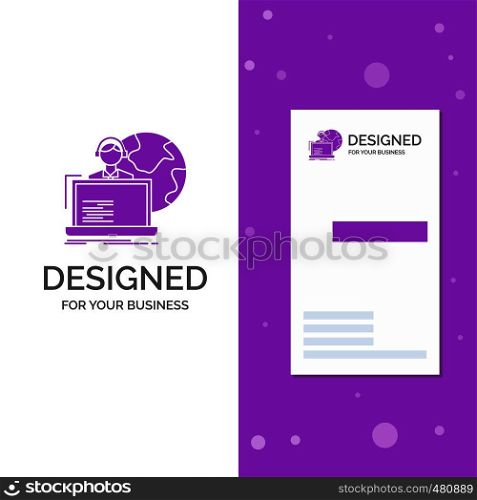 Business Logo for outsource, outsourcing, allocation, human, online. Vertical Purple Business / Visiting Card template. Creative background vector illustration. Vector EPS10 Abstract Template background