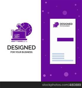 Business Logo for outsource, outsourcing, allocation, human, online. Vertical Purple Business / Visiting Card template. Creative background vector illustration. Vector EPS10 Abstract Template background