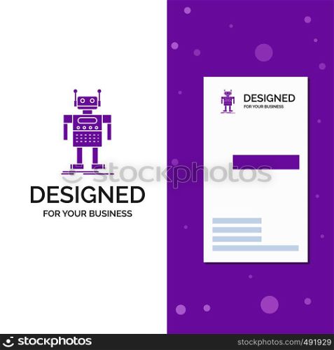Business Logo for robot, Android, artificial, bot, technology. Vertical Purple Business / Visiting Card template. Creative background vector illustration. Vector EPS10 Abstract Template background