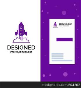 Business Logo for Rocket, spaceship, startup, launch, Game. Vertical Purple Business / Visiting Card template. Creative background vector illustration. Vector EPS10 Abstract Template background