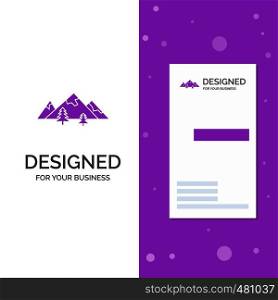 Business Logo for rocks, hill, landscape, nature, mountain. Vertical Purple Business / Visiting Card template. Creative background vector illustration. Vector EPS10 Abstract Template background