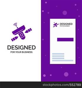 Business Logo for satellite, antenna, radar, space, Signal. Vertical Purple Business / Visiting Card template. Creative background vector illustration. Vector EPS10 Abstract Template background