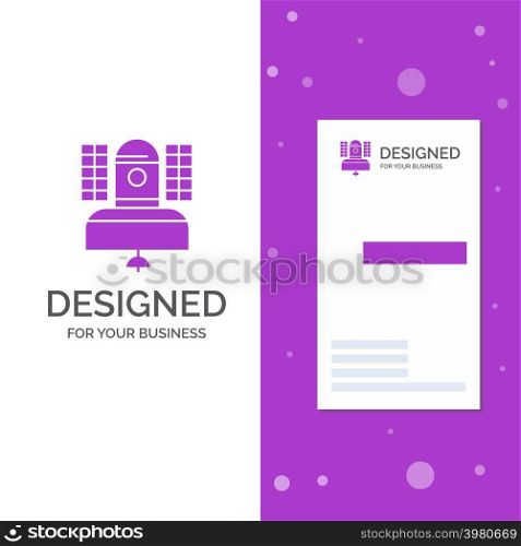 Business Logo for Satellite, broadcast, broadcasting, communication, telecommunication. Vertical Purple Business / Visiting Card template. Creative background vector illustration