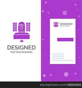 Business Logo for Satellite, broadcast, broadcasting, communication, telecommunication. Vertical Purple Business / Visiting Card template. Creative background vector illustration