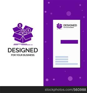 Business Logo for savings, box, budget, money, growth. Vertical Purple Business / Visiting Card template. Creative background vector illustration. Vector EPS10 Abstract Template background
