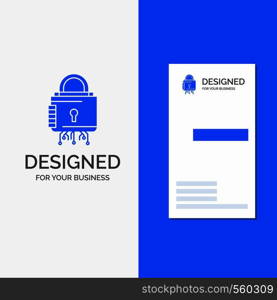 Business Logo for Security, cyber, lock, protection, secure. Vertical Blue Business / Visiting Card template.. Vector EPS10 Abstract Template background