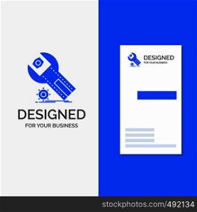 Business Logo for settings, App, installation, maintenance, service. Vertical Blue Business / Visiting Card template.. Vector EPS10 Abstract Template background