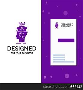 Business Logo for sousveillance, Artificial, brain, digital, head. Vertical Purple Business / Visiting Card template. Creative background vector illustration. Vector EPS10 Abstract Template background