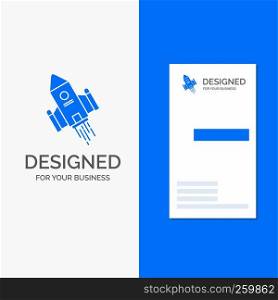 Business Logo for space craft, shuttle, space, rocket, launch. Vertical Blue Business / Visiting Card template.