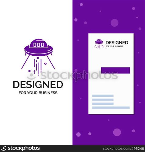 Business Logo for space ship, space, ship, rocket, alien. Vertical Purple Business / Visiting Card template. Creative background vector illustration. Vector EPS10 Abstract Template background