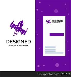 Business Logo for spacecraft, spaceship, ship, space, alien. Vertical Purple Business / Visiting Card template. Creative background vector illustration. Vector EPS10 Abstract Template background