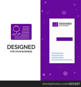 Business Logo for stethoscope, doctor, cardiology, healthcare, medical. Vertical Purple Business / Visiting Card template. Creative background vector illustration. Vector EPS10 Abstract Template background