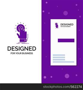Business Logo for touch, click, hand, on, start. Vertical Purple Business / Visiting Card template. Creative background vector illustration. Vector EPS10 Abstract Template background