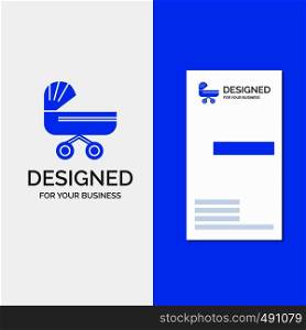 Business Logo for trolly, baby, kids, push, stroller. Vertical Blue Business / Visiting Card template.. Vector EPS10 Abstract Template background
