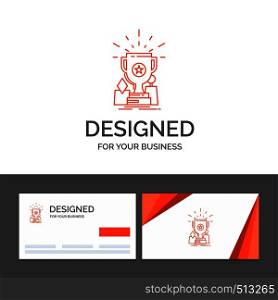 Business logo template for Achievement, award, cup, prize, trophy. Orange Visiting Cards with Brand logo template. Vector EPS10 Abstract Template background