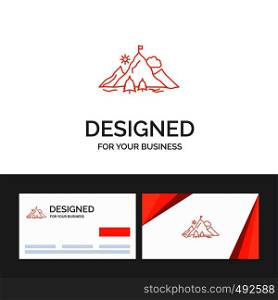Business logo template for achievement, flag, mission, mountain, success. Orange Visiting Cards with Brand logo template. Vector EPS10 Abstract Template background