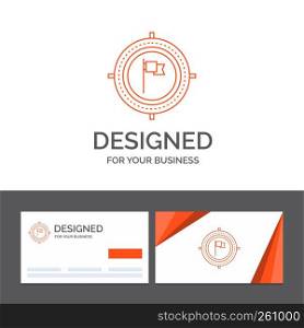Business logo template for Aim, business, deadline, flag, focus. Orange Visiting Cards with Brand logo template