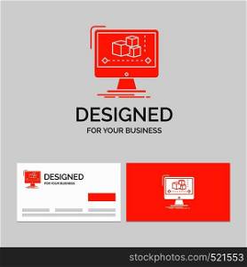 Business logo template for Animation, computer, editor, monitor, software. Orange Visiting Cards with Brand logo template.. Vector EPS10 Abstract Template background