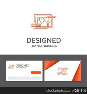 Business logo template for Architecture, blueprint, circuit, design, engineering. Orange Visiting Cards with Brand logo template