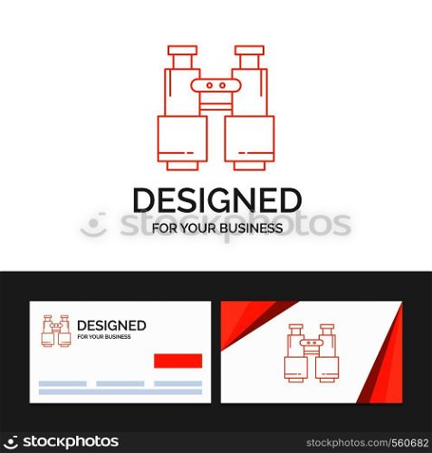 Business logo template for binoculars, find, search, explore, camping. Orange Visiting Cards with Brand logo template. Vector EPS10 Abstract Template background