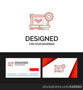 Business logo template for Blueprint, circuit, electronics, engineering, hardware. Orange Visiting Cards with Brand logo template. Vector EPS10 Abstract Template background