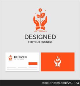 Business logo template for business, company, growth, plant, rise. Orange Visiting Cards with Brand logo template.