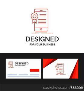 Business logo template for certificate, certification, App, application, approval. Orange Visiting Cards with Brand logo template. Vector EPS10 Abstract Template background