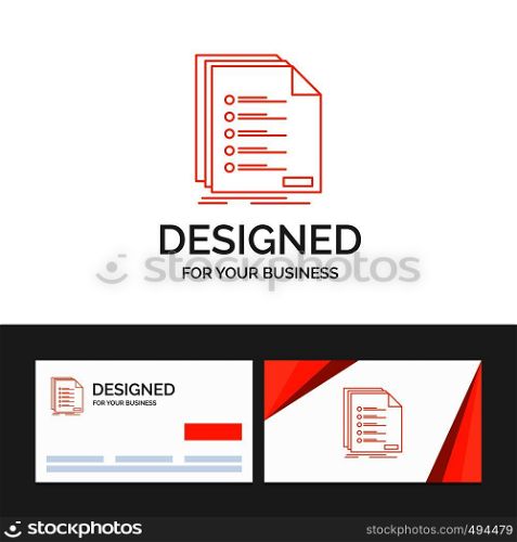 Business logo template for Check, filing, list, listing, registration. Orange Visiting Cards with Brand logo template. Vector EPS10 Abstract Template background