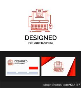 Business logo template for Code, coding, computer, monoblock, screen. Orange Visiting Cards with Brand logo template. Vector EPS10 Abstract Template background