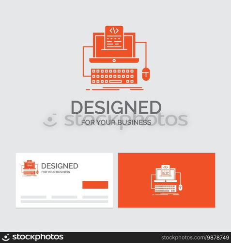 Business logo template for Code, coding, computer, monoblock, screen. Orange Visiting Cards with Brand logo template.. Vector EPS10 Abstract Template background