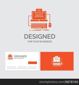 Business logo template for Code, coding, computer, monoblock, screen. Orange Visiting Cards with Brand logo template.. Vector EPS10 Abstract Template background