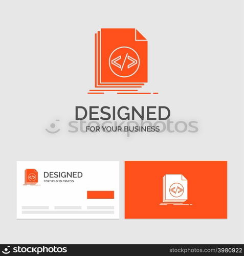 Business logo template for Code, coding, file, programming, script. Orange Visiting Cards with Brand logo template.