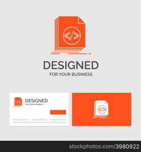 Business logo template for Code, coding, file, programming, script. Orange Visiting Cards with Brand logo template.