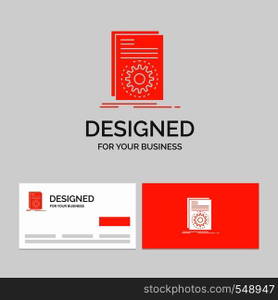 Business logo template for Code, executable, file, running, script. Orange Visiting Cards with Brand logo template.. Vector EPS10 Abstract Template background