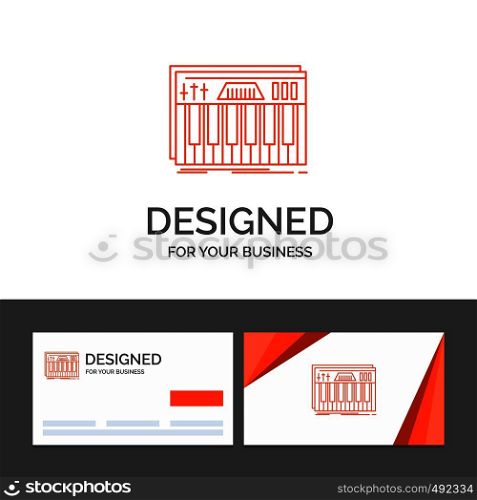 Business logo template for Controller, keyboard, keys, midi, sound. Orange Visiting Cards with Brand logo template. Vector EPS10 Abstract Template background