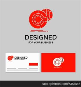 Business logo template for data, big data, analysis, globe, services. Orange Visiting Cards with Brand logo template.. Vector EPS10 Abstract Template background