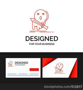 Business logo template for Death, frag, game, kill, sword. Orange Visiting Cards with Brand logo template. Vector EPS10 Abstract Template background