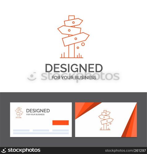 Business logo template for Direction, Board, Camping, Sign, label. Orange Visiting Cards with Brand logo template