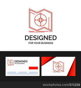 Business logo template for Direction, explore, map, navigate, navigation. Orange Visiting Cards with Brand logo template. Vector EPS10 Abstract Template background