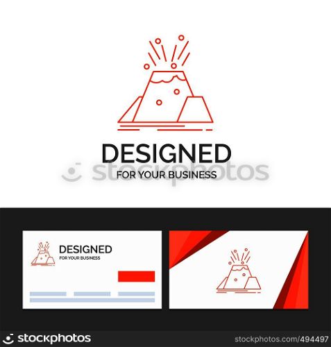 Business logo template for disaster, eruption, volcano, alert, safety. Orange Visiting Cards with Brand logo template. Vector EPS10 Abstract Template background
