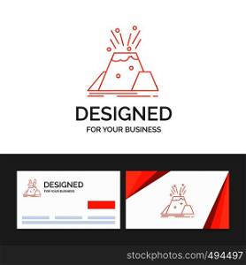 Business logo template for disaster, eruption, volcano, alert, safety. Orange Visiting Cards with Brand logo template. Vector EPS10 Abstract Template background